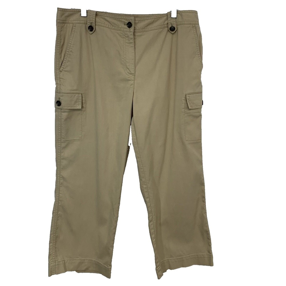 Talbots Cargo Crop Pants Utility Woman 14 Neutral Pockets Straight‎  Gorpcore
